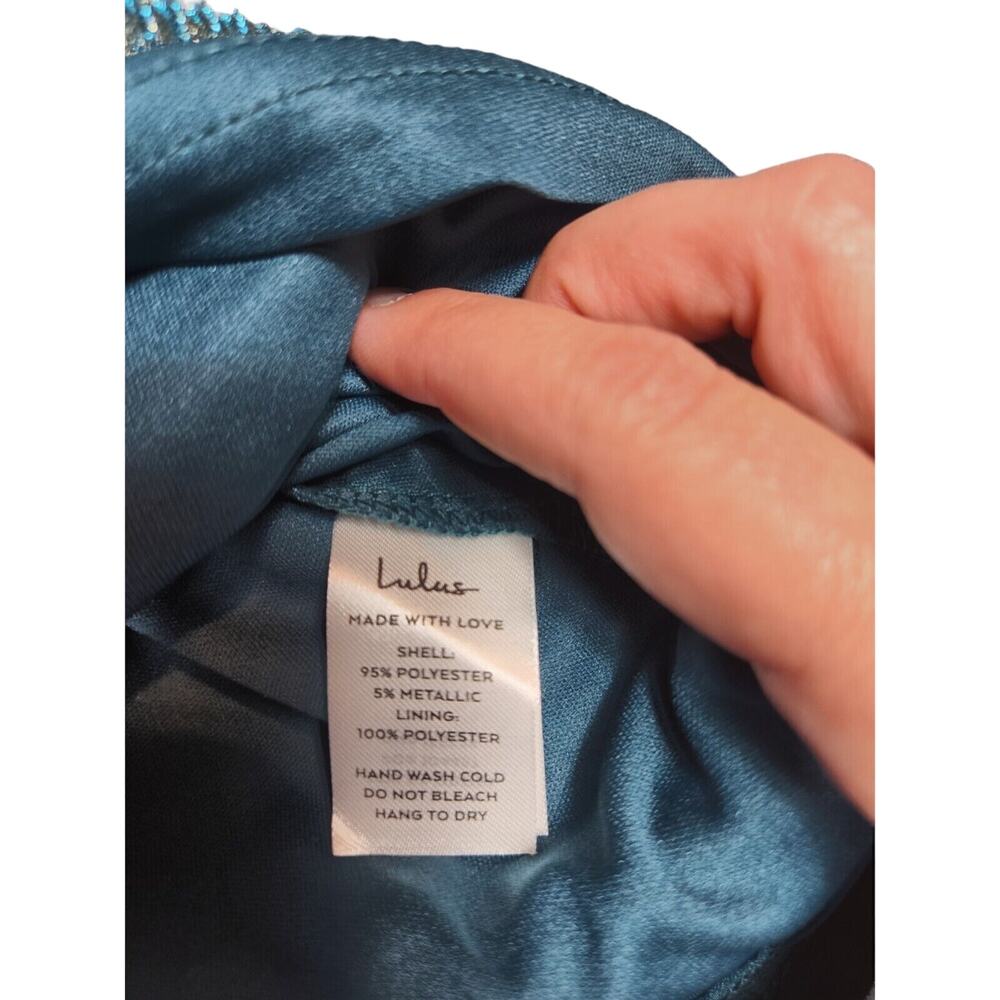 Lulus Women’s Size XS Ailey Gold and Teal Blue Metallic Skater Mini Dress - Picture 9 of 12